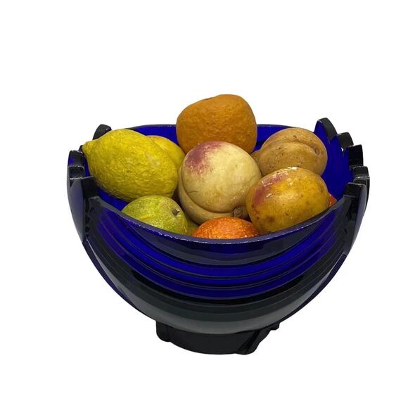 Vintage Cobalt Blue Art Deco Centerpiece Bowl With Tulip Design - Picture 10 of 10